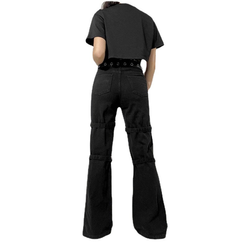 Moda de rua Cool Cowboy Cowboy Design de outono de metal impresso calças jeans de fivela