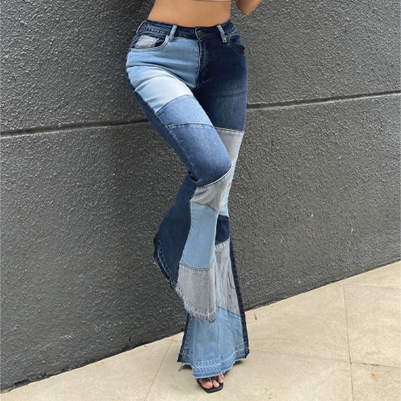 Herbst-Damen-Denim-Jeans mit hoher Taille und weitem Bein, Modenähten