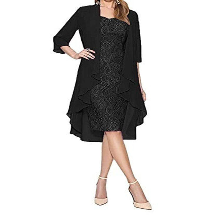Large Size Lace Two-piece Set Basic Model Elegant Party Dress Cardigan