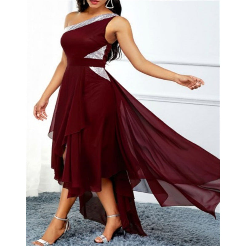 Sommer Lady One-Shoulder Asymmetric Hem Fashion Dress