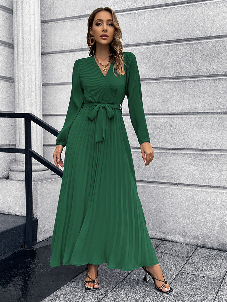 Kobietowa sukienka z długim rękawem w kółku w stylu V Neck