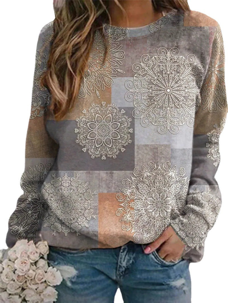 Color Stitching Round Neck Urban Leisure Multicolor Long-sleeved Women's Sweater