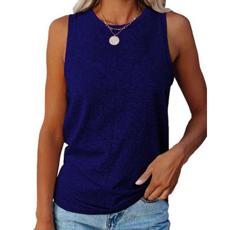 Summer Women's Etlish Loose Round Round Solid Camiseta Camiseta de chaleco sin mangas de color sólido