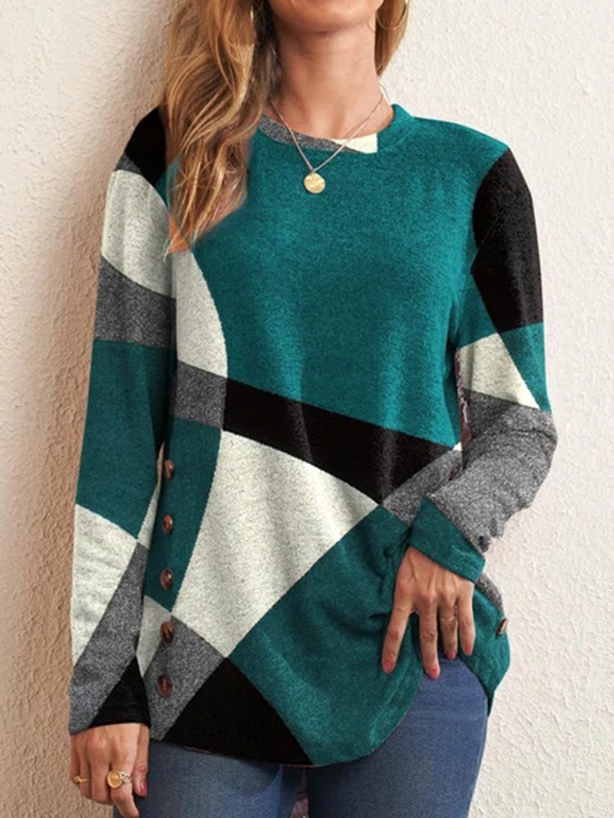 Sprężyna geometryczna kolorowy kolor Bawełniany z wydrukiem Bawełniany bawełniany t-shirt damski top