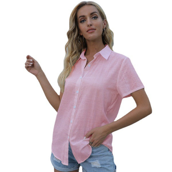 Solid Commute Style Color Casual Loose Short Sleeves Linen Shirt