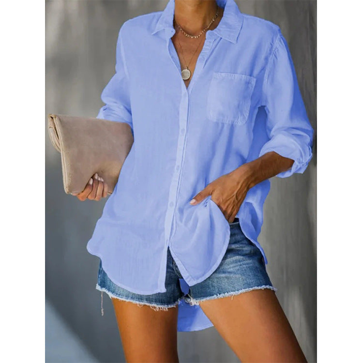 Women's Solid Color Regular Sleeve Large Size Casual Loose Breasted Shirt