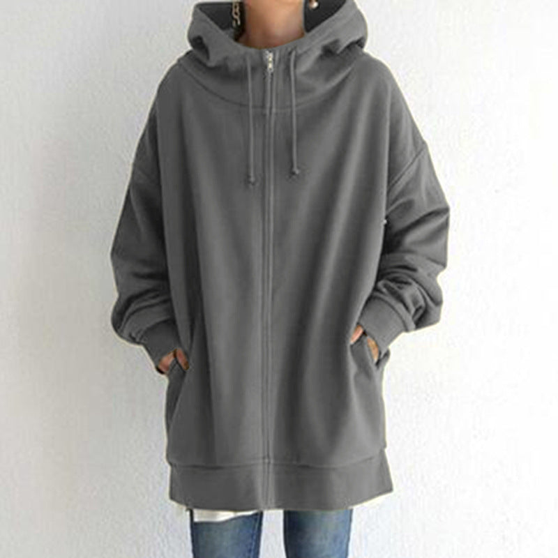 Personality Street Zipper Pullover Hooded Long Lining Hoodies