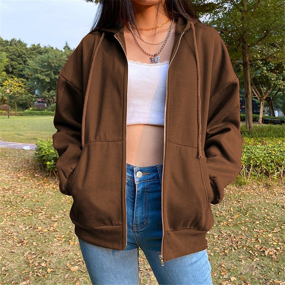Mujer con capucha de color sólido de otoño de las mujeres con capucha larga manga convencional Slim Fit Casual Sweater