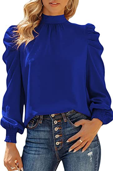 Long Sleeve Turtleneck Lace Up Bubble Casual Loose Top Women's Shirt