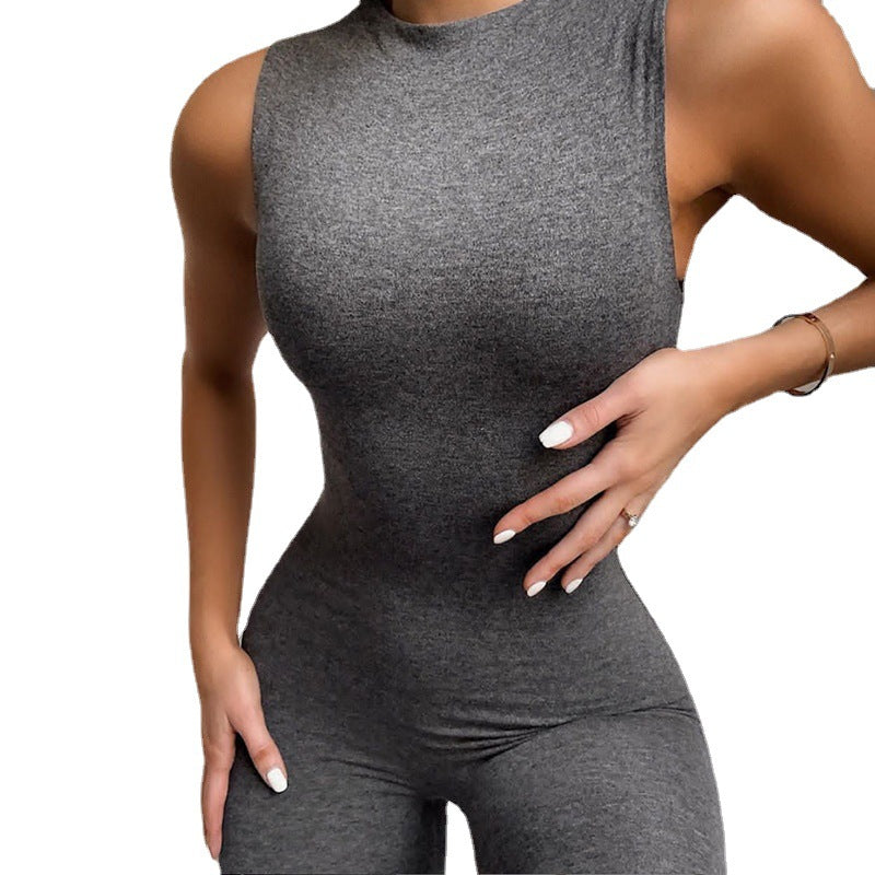 Combinaison décontractée d'été pour femmes en polyester sans manches Slim High Top Sports Jumpsuit