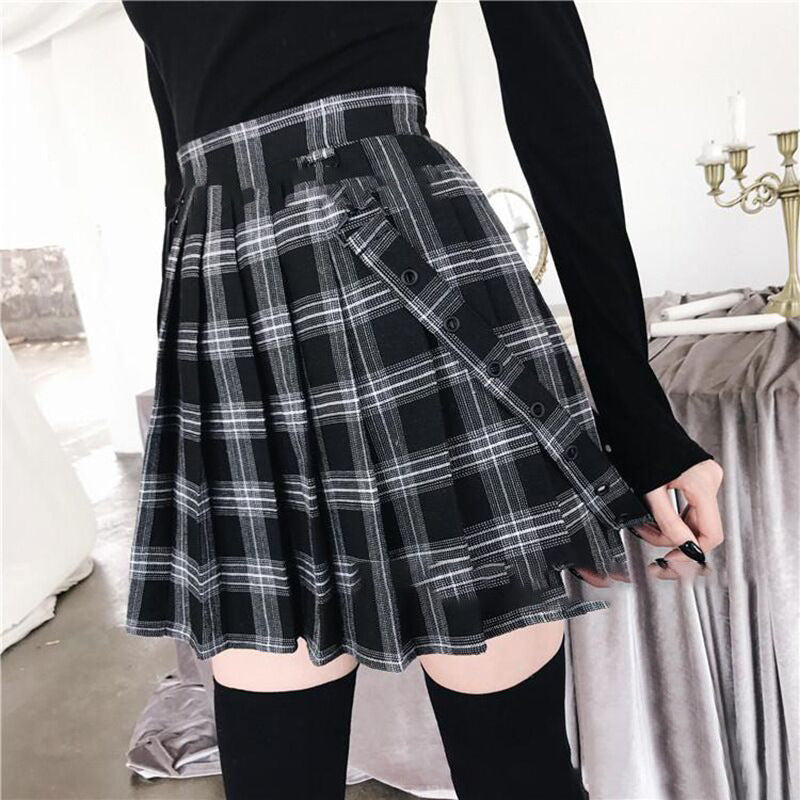 Plaid Printed Stretch Teenage Girl Leisure Out Slimming Swing Skirt