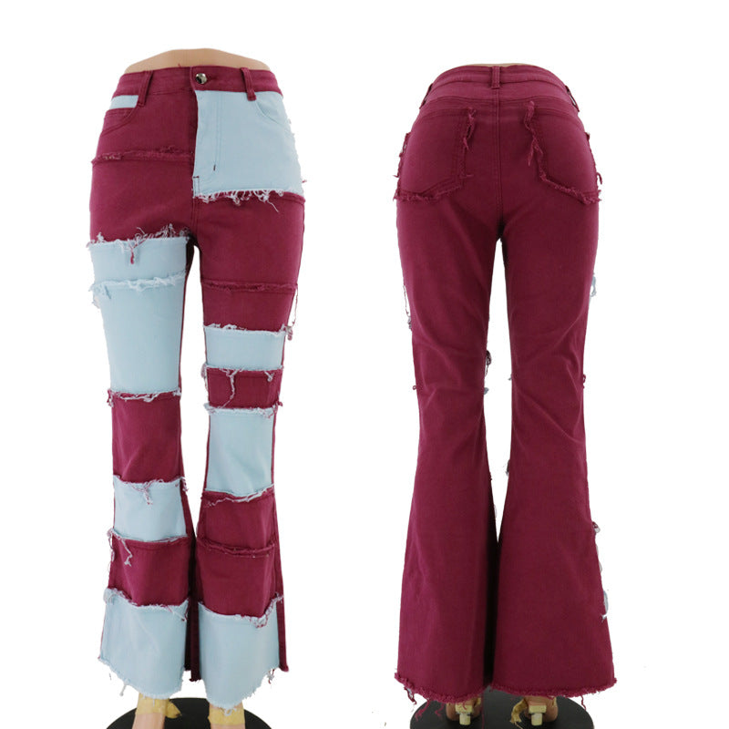 Autumn Fashion Street Hipster Color Alta cintura Hip Hip Horn Feminina calça jeans