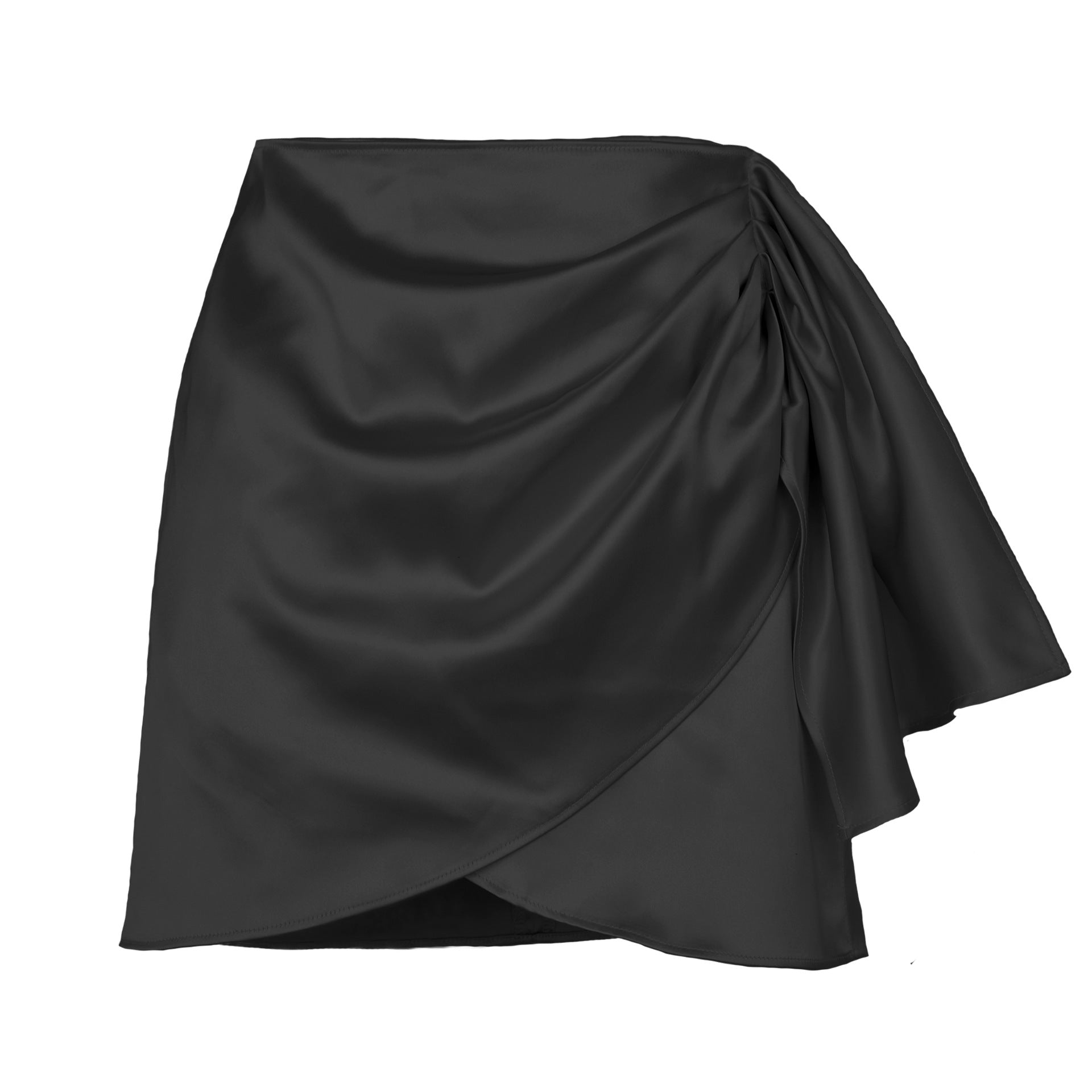 Summer Irregular Zipper Pleated Vacation Solid Color Satin High Waist Women's Skirt