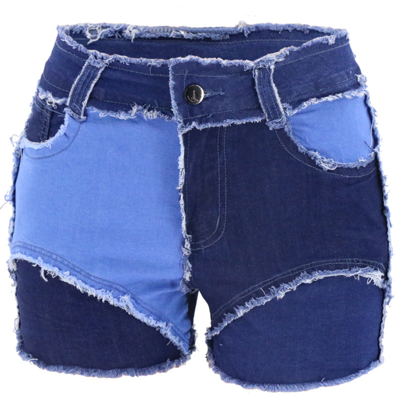 Short en jean pour femme élastique multicolore à fermeture à glissière printanière