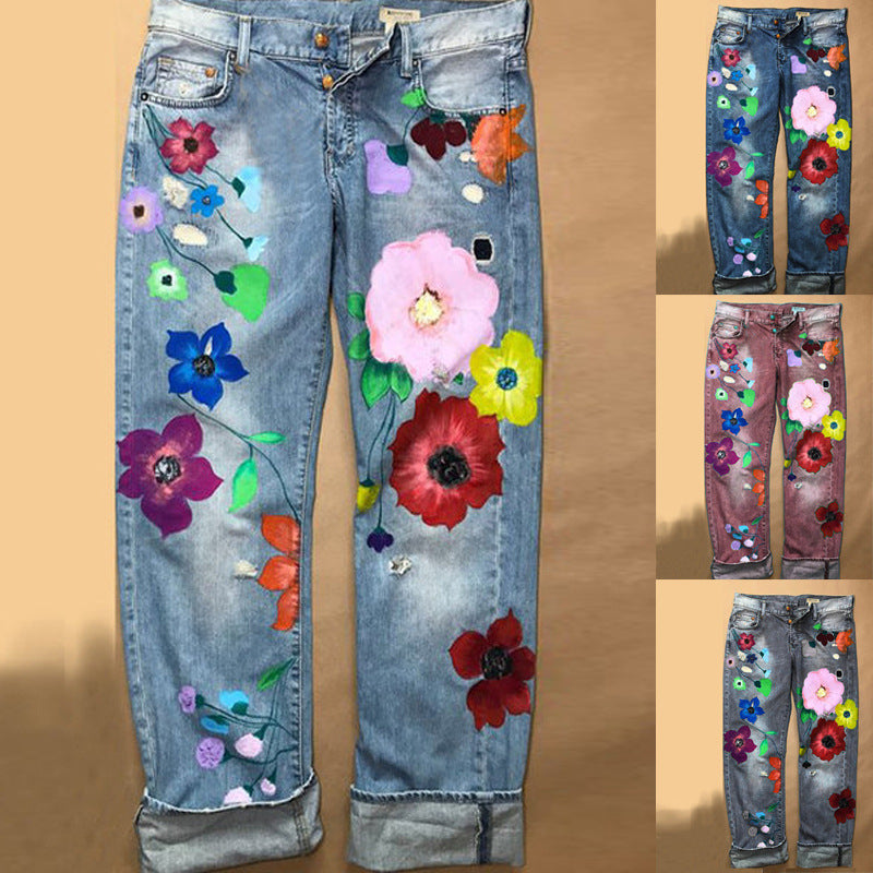 Kobietowe spodnie do drukowania mody wydrukowane dżinsowe spodnie