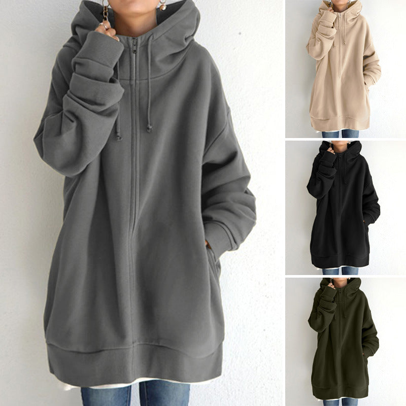 Personality Street Zipper Pullover Hooded Long Lining Hoodies