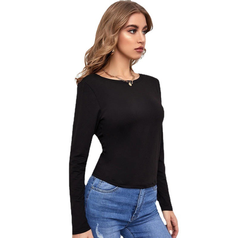 Temperament Commute Women's Hollow Backless Running Breathable Lace-up T-shirt Long-sleeved Blouse