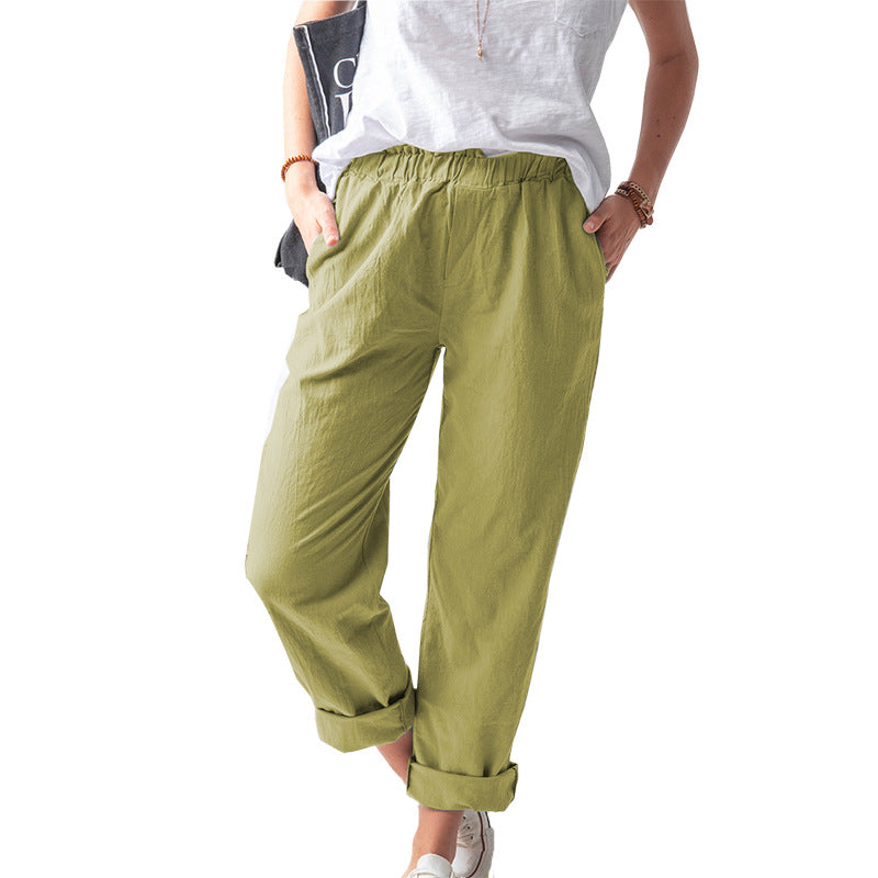Women's Summer Solid Urban Leisure Color Casual Elastic High Waist Straight-leg Pants
