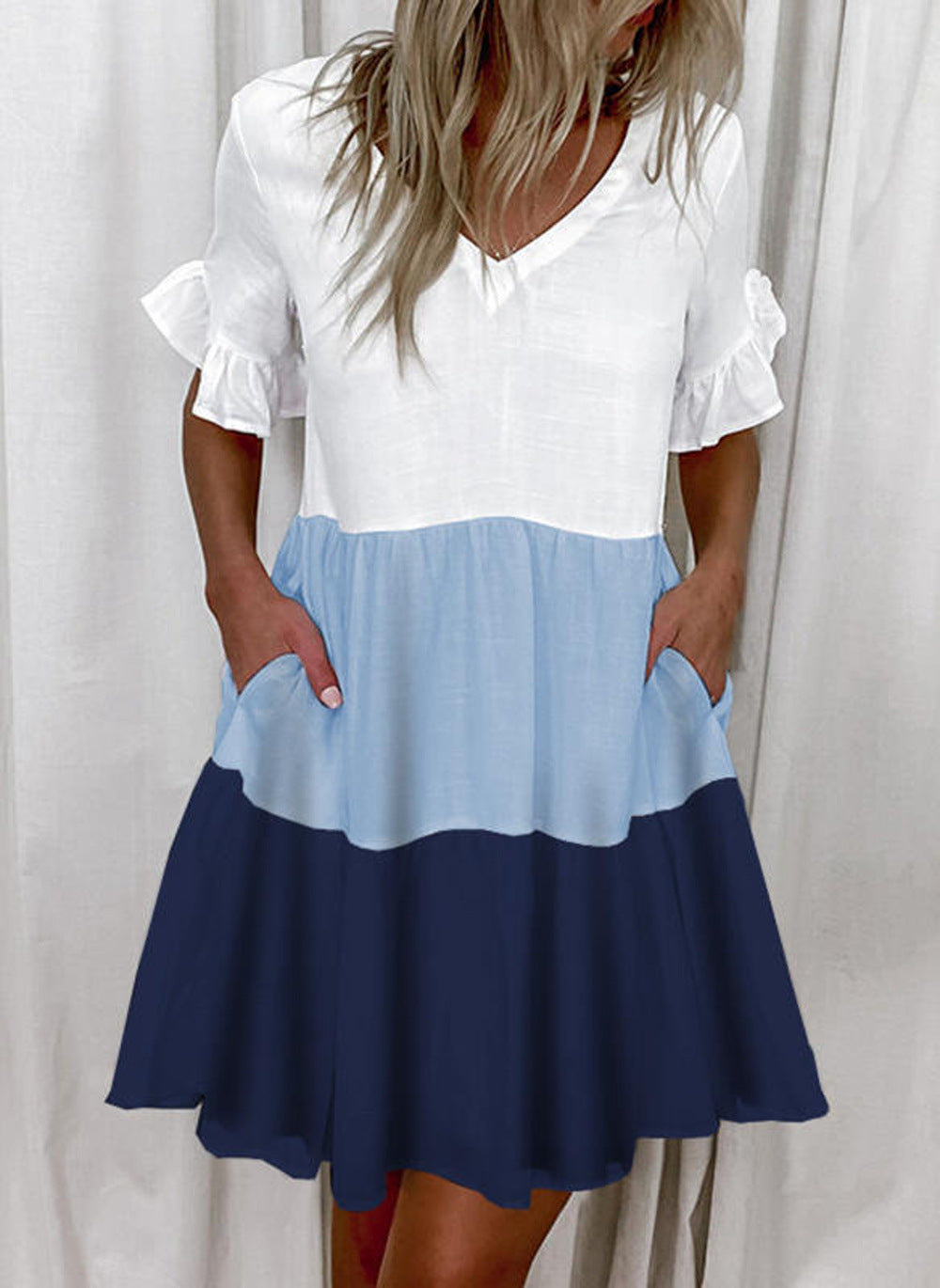 Podstawowy model Summer Loose Fashion Krótki nadruk Krótki nadruk Ruffled Pocket Damska sukienka