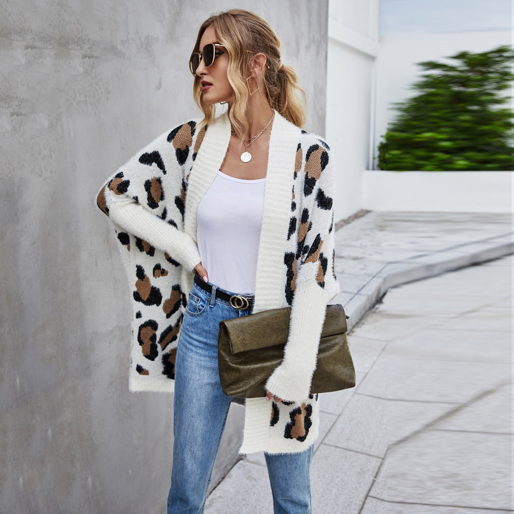 Winter Women's Large Size Cardigan Street Coat Personality Fashion Leopard Print Sweater