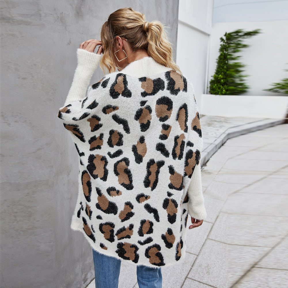 Winter Women Feminino Cardigan Street Casat Personalidade Moda Leopard Sweater