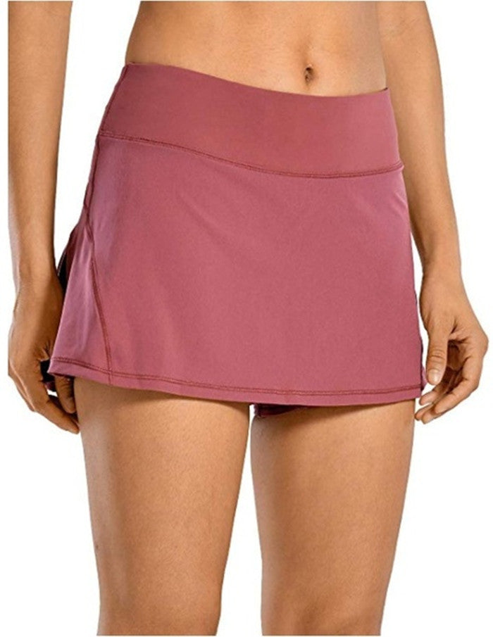 Culottes deportivos femeninos Pleading Mid-Wisting Plisado Back Pocket Zipper Shorts