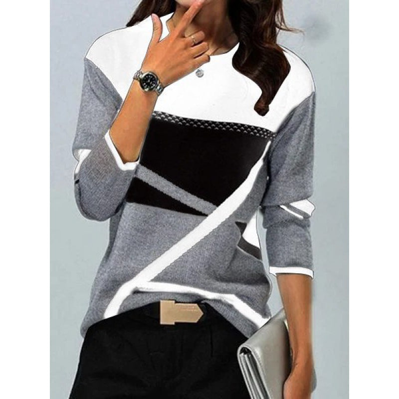 Casual Style Women's Color Printed Round Neck Long Sleeve T-shirt