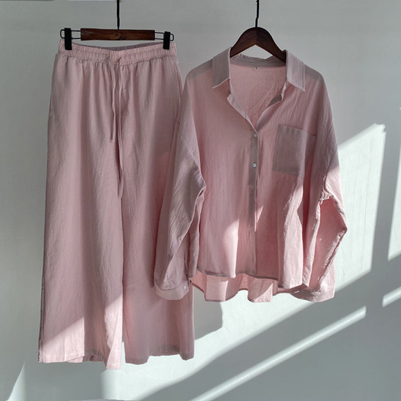 Sleeve da donna a 2 pezzi a maniche lunghe in lino in cotone in cotone in fila alta camicia sciolta