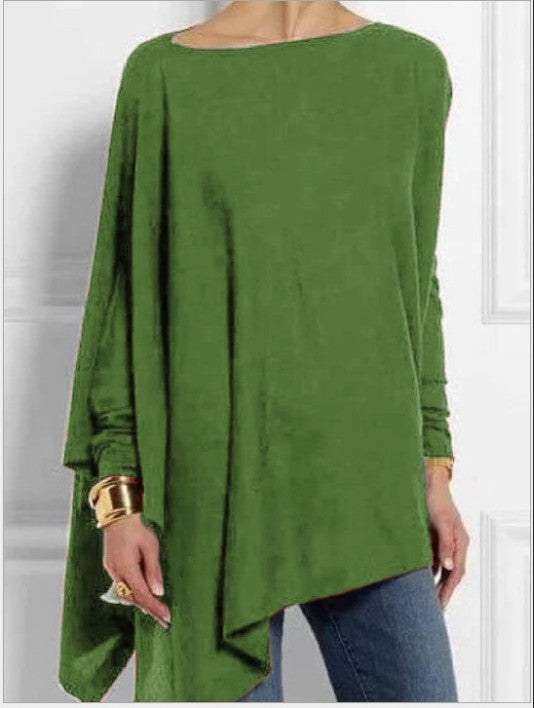 Langärmliger, unregelmäßiger, einfarbiger Pullover mit Rundhalsausschnitt, lässiges, lockeres Oberteil