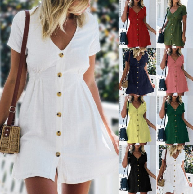 Solid Hipster Street Kolor V-Slim-Fit Button Dress Damska Dress Dress