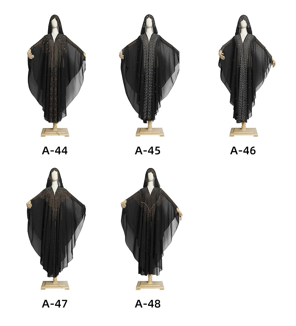 Koronkowe hafty koronkowe z długim rękawem Single muzułmańska szata z kapturem sukienka dla kobiet w rozmiarze
