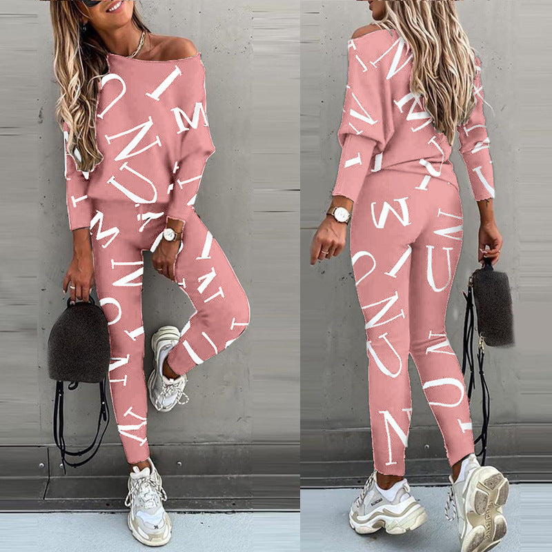 Autumn Letters Women Letter Printed Long-sleeved Trousers Casual Suit