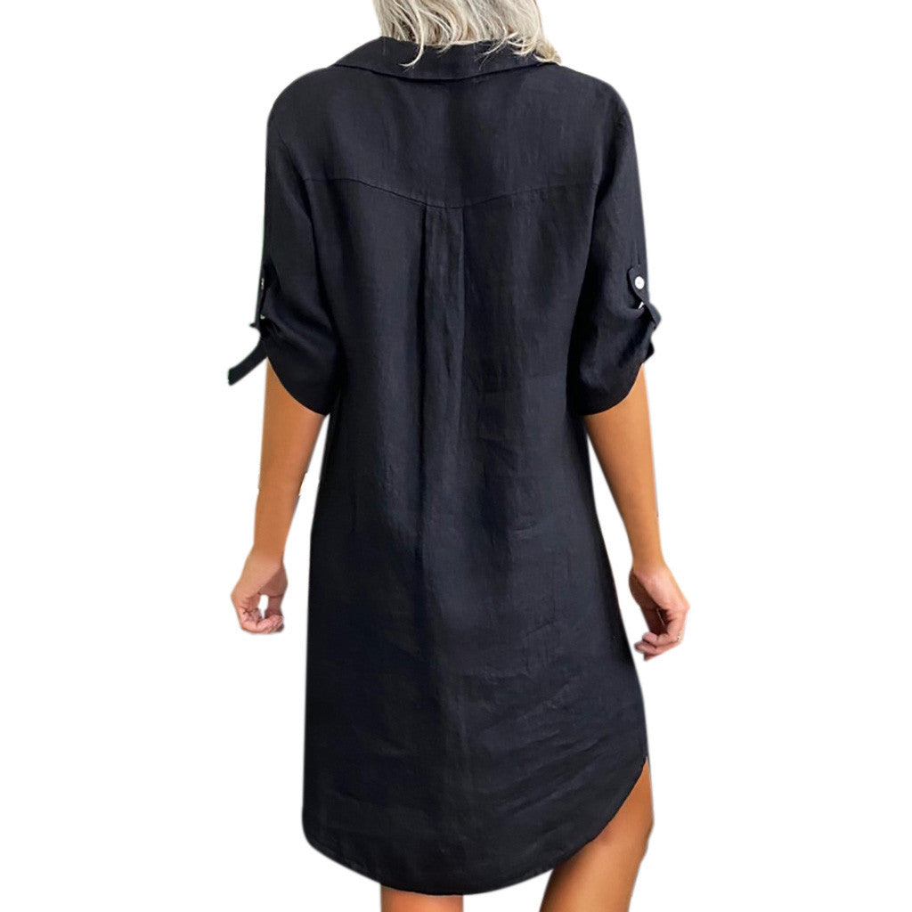 Women's Summer Asymmetric Skirt Rayon Short-sleeved Shirt Dress