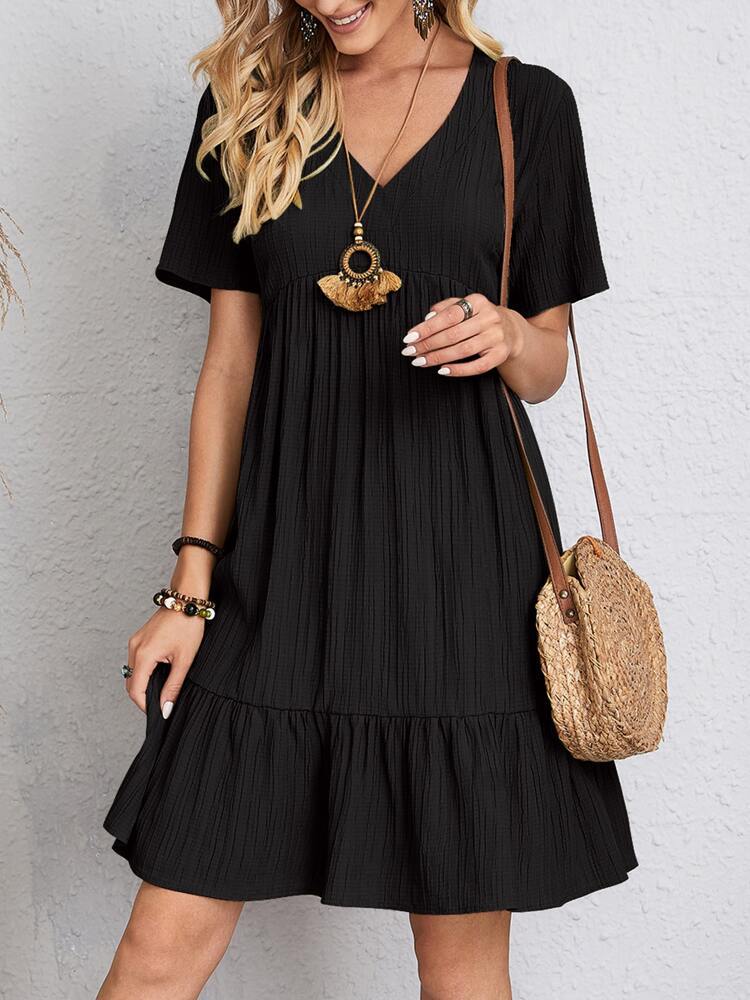 Women's Wrinkle Popular Summer Loose Casual Short Sleeve Waist Dress
