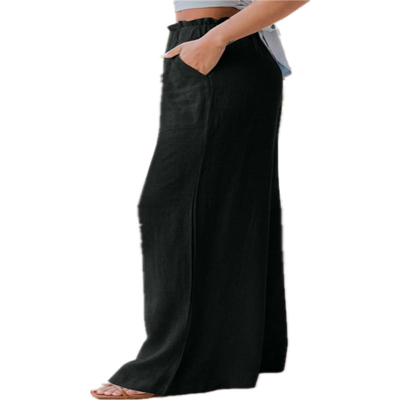 Summer Women's Casual Fashion Ol Commuting Ruffles Patch Pocket Wide-leg Pants