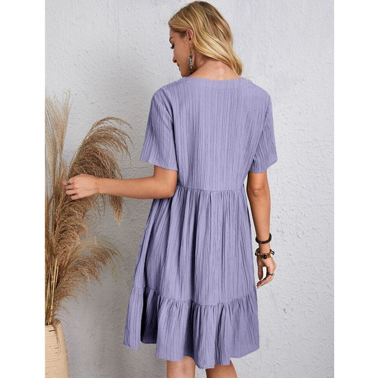 Wrinkle Popular Summer Loose Casual Robe à la taille à manches courtes pour femmes