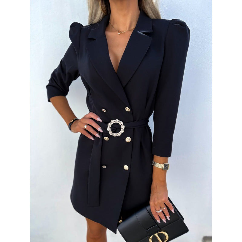 Women's Fashion Solid Color Coat Dress Belt Suit