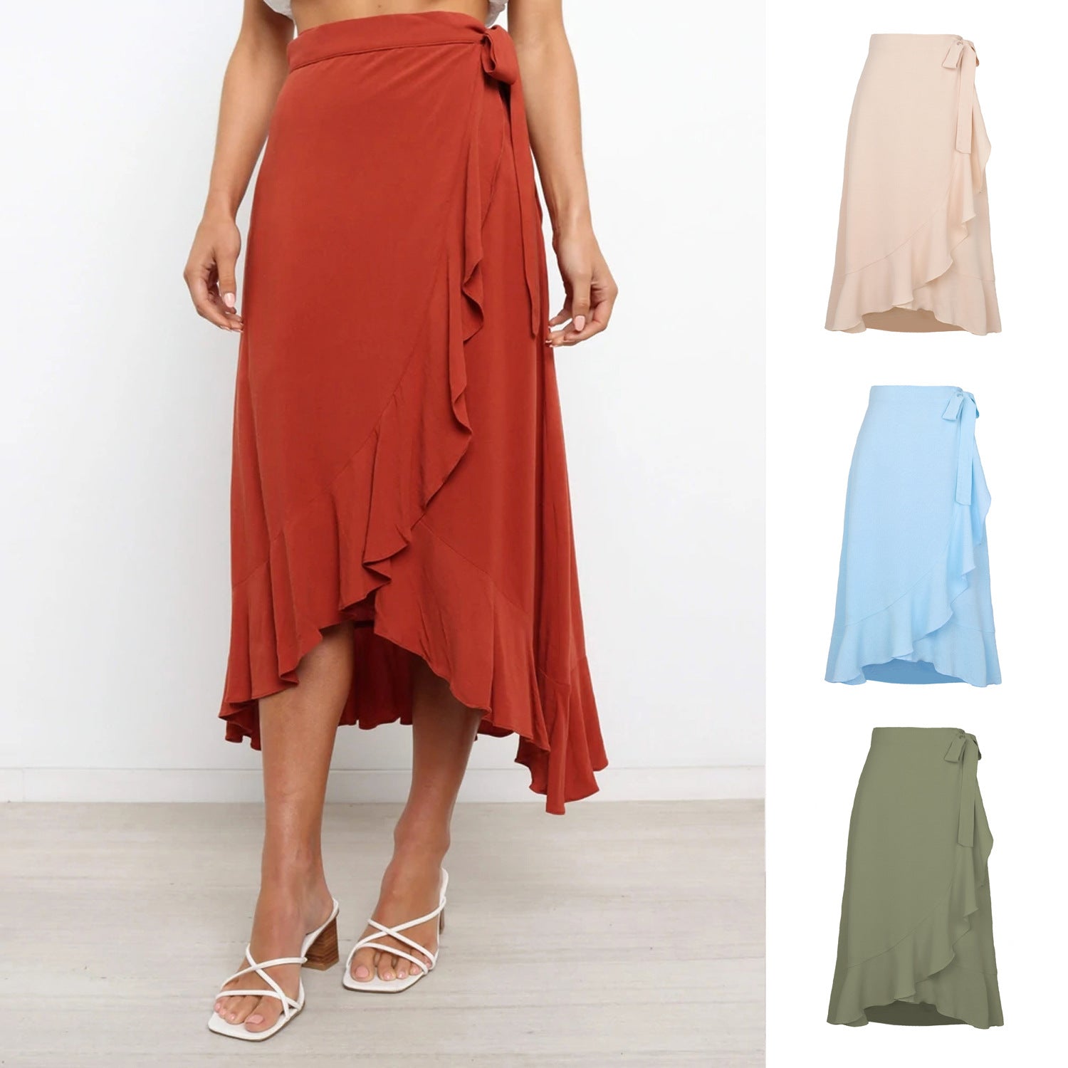 Summer Self-tie Street Irregular Solid Skirt Women's Dress