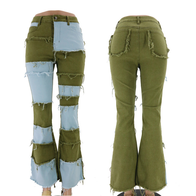 Autumn Fashion Street Hipster Color Alta cintura Hip Hip Horn Feminina calça jeans