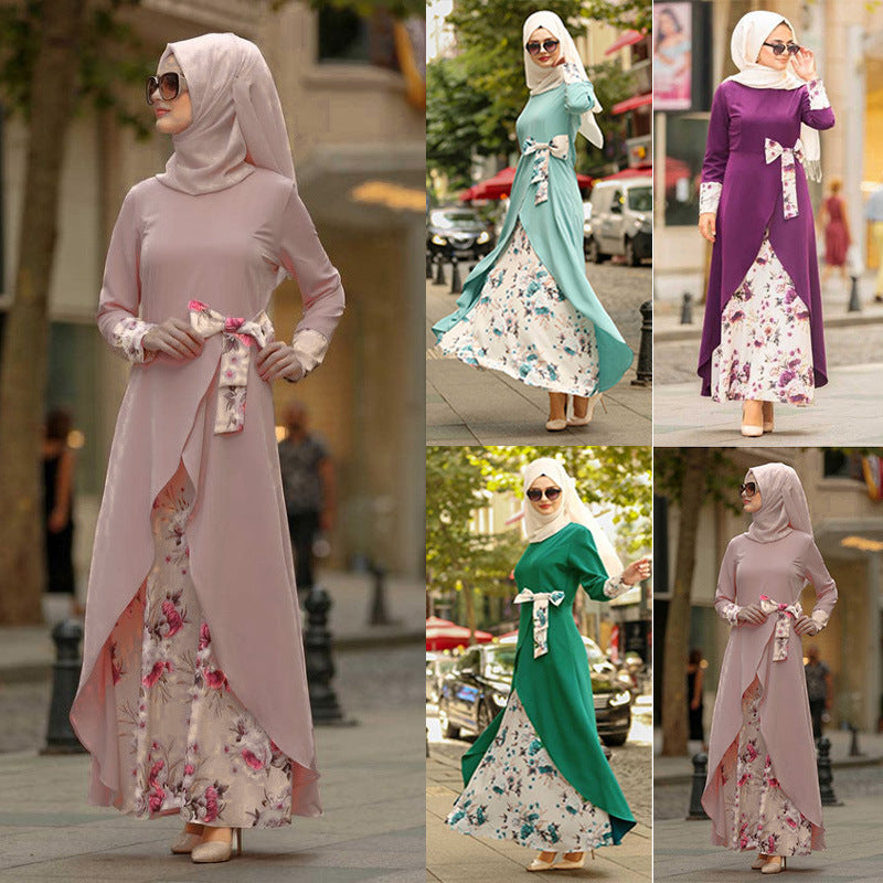 Women's Muslim Round Neck Retro Long Sleeve Dress