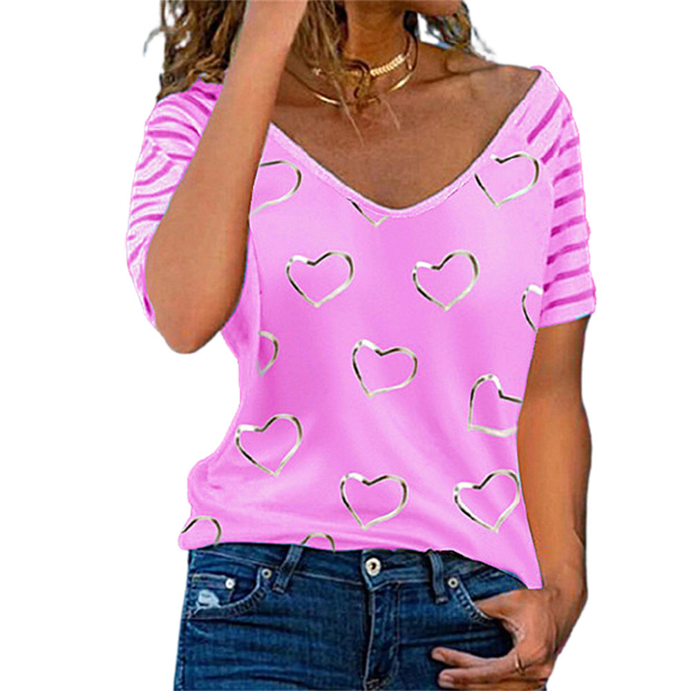 Large Size Women's Heart Milk Silk Printing Round Neck Short Sleeve T-shirt