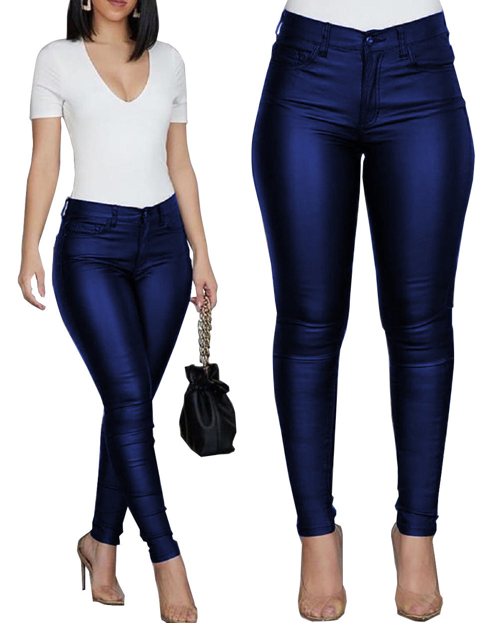 Solid Color Leisure Leather Pants Casual Sexy Skinny Women's Trousers