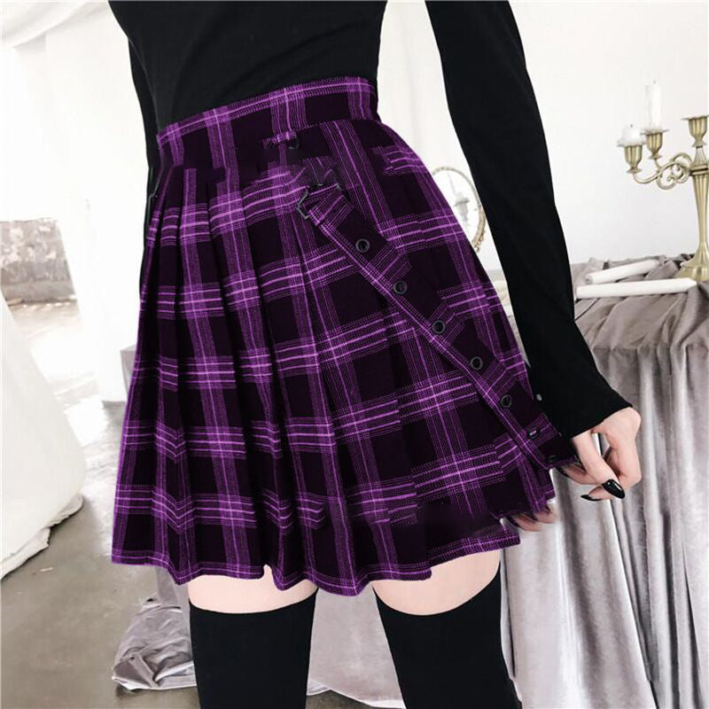 Plaid Printed Stretch Teenage Girl Leisure Out Slimming Swing Skirt