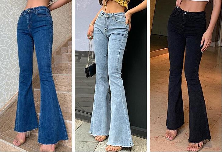 Pantaloni di bootcut a primavera skinny svasato jeans di colore solido sexy