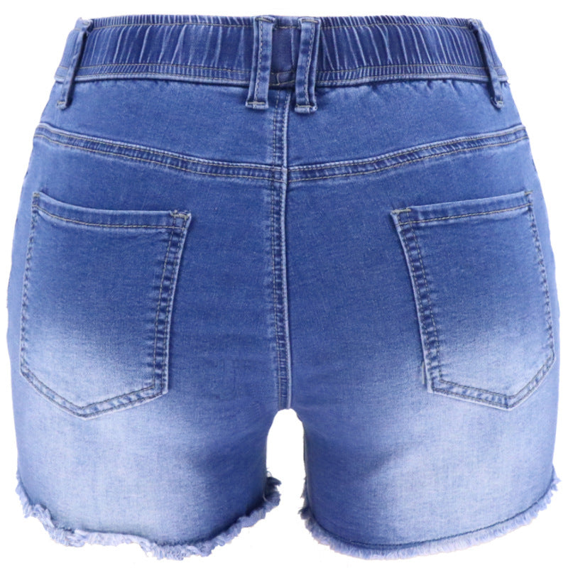 Temperamento di corda elastica Traspirazione ad alta vita a fit magro strappato jeans da donna strappato