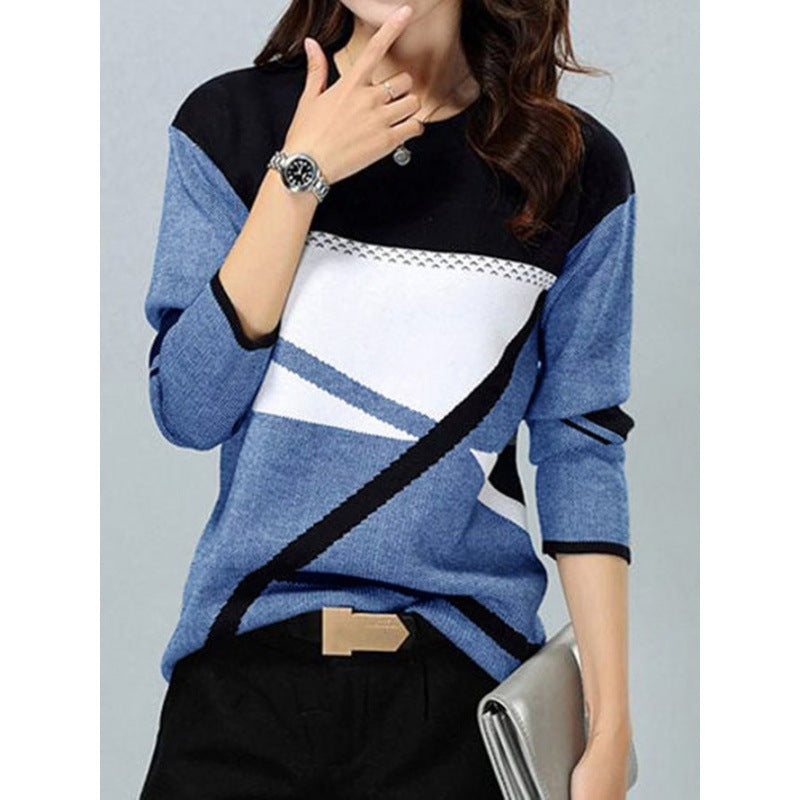 Casual Style Women's Color Printed Round Neck Long Sleeve T-shirt