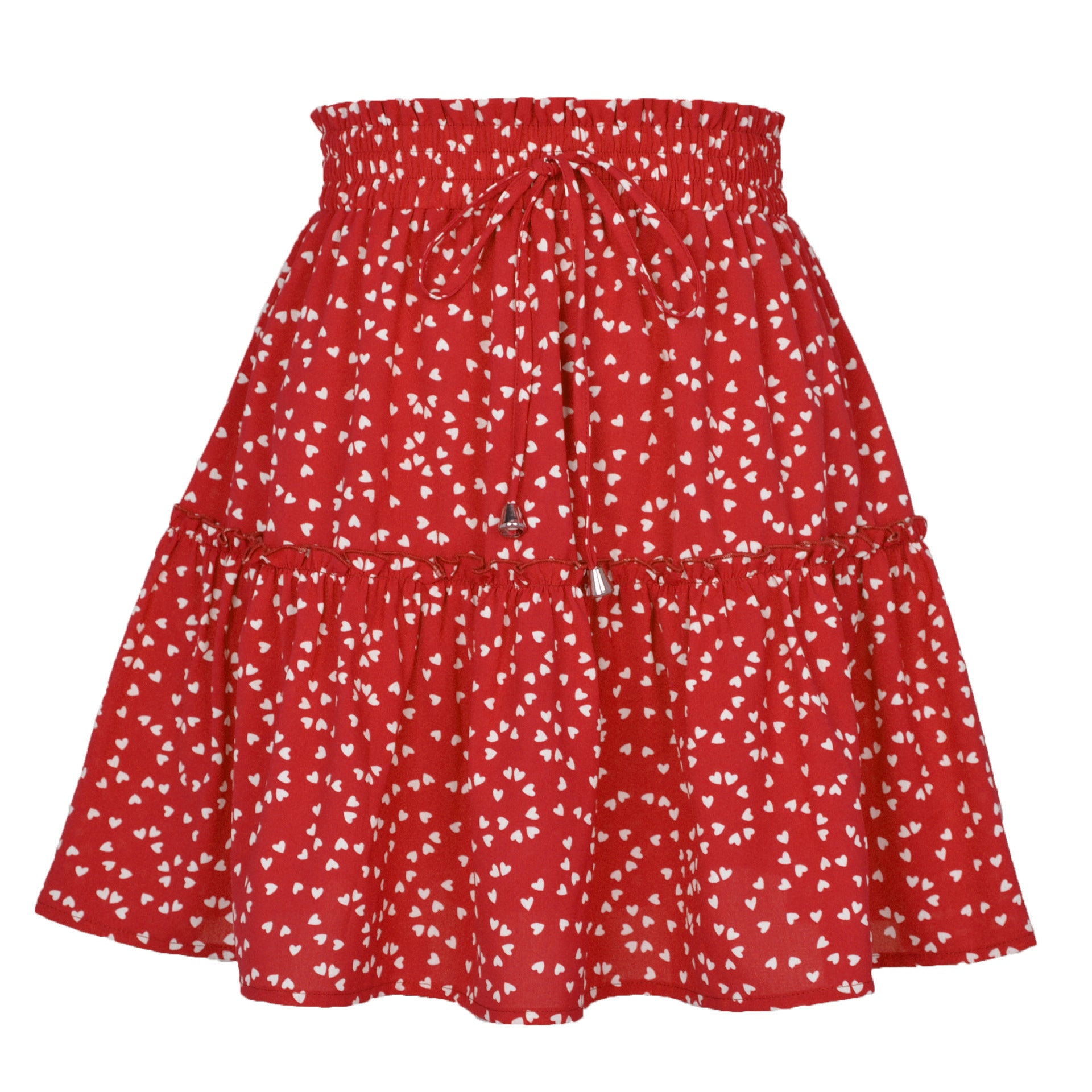 Fibra de poliéster impressa na cintura alta feminina pequena saia curta floral