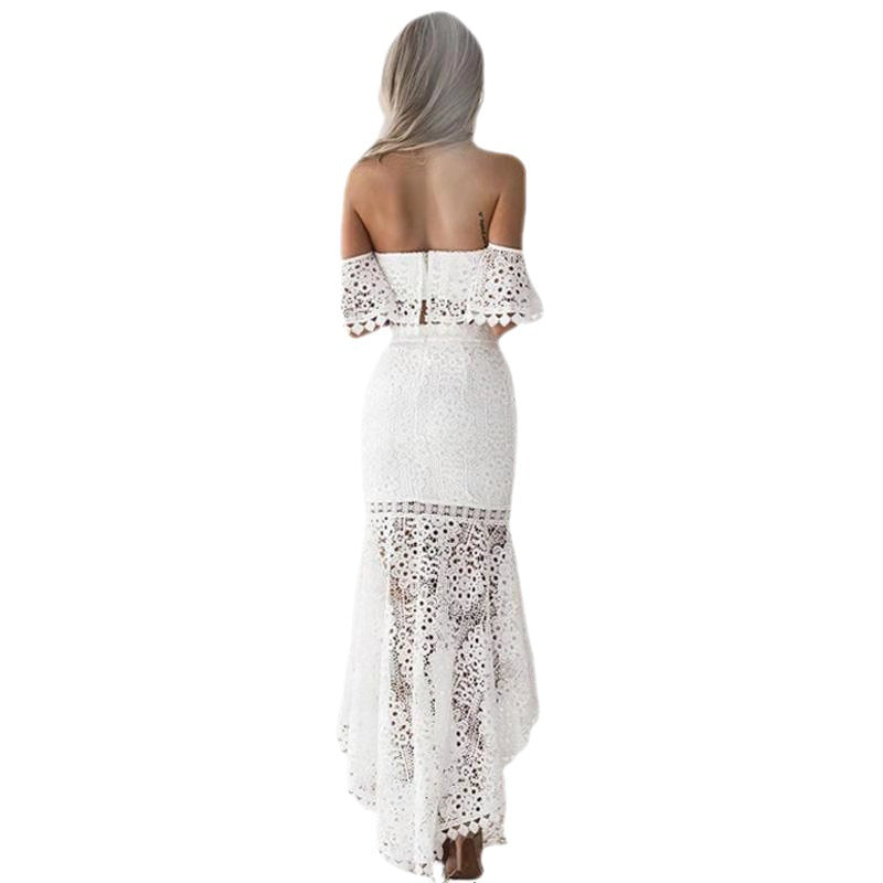 Lace Skirt Tube Top Backless Short Sleeve Temperament Pencil Two-piece Women's Dress