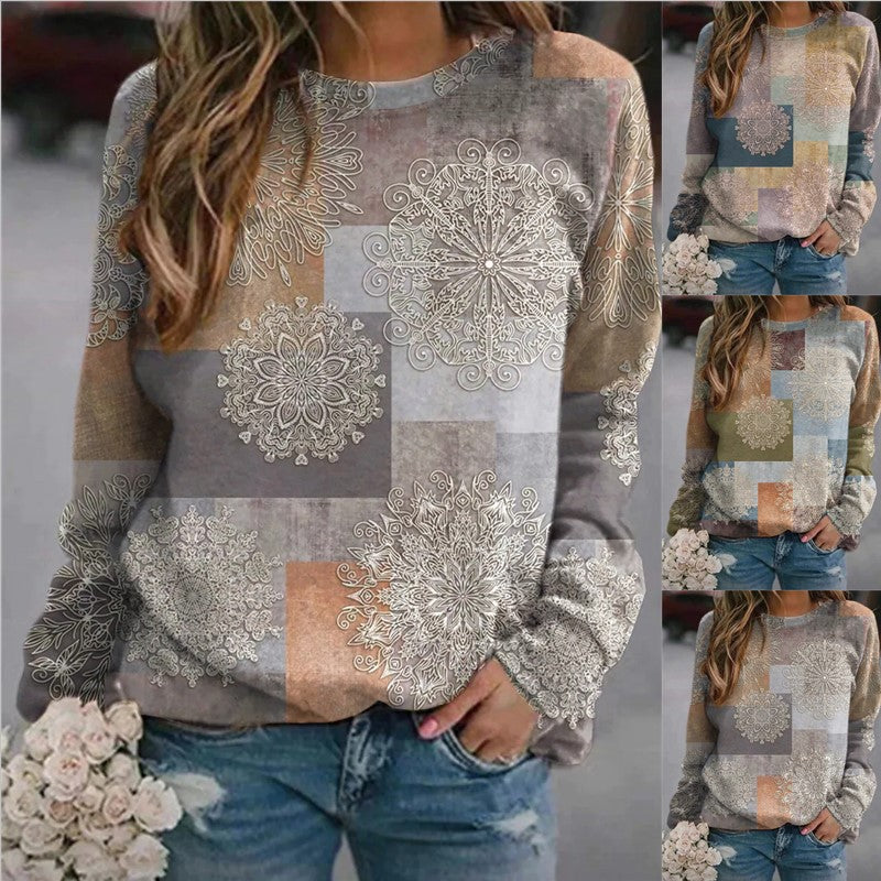 Color Stitching Round Neck Urban Leisure Multicolor Long-sleeved Women's Sweater