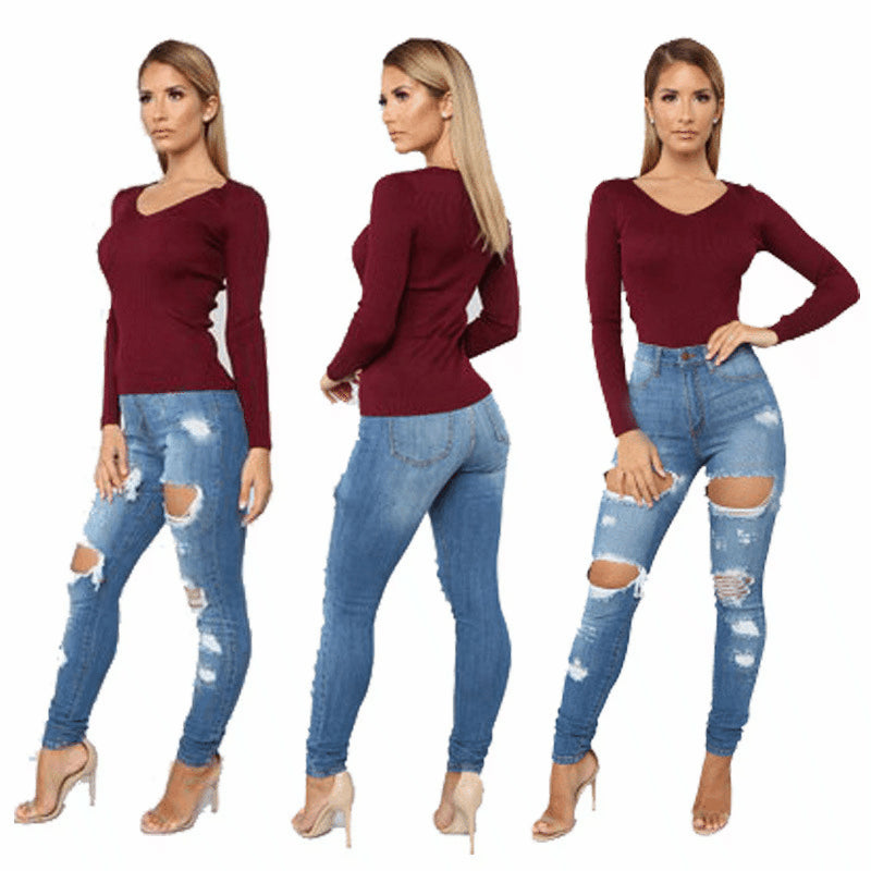 Beautiful Washed Women's Spring Ripped Denim Jeans